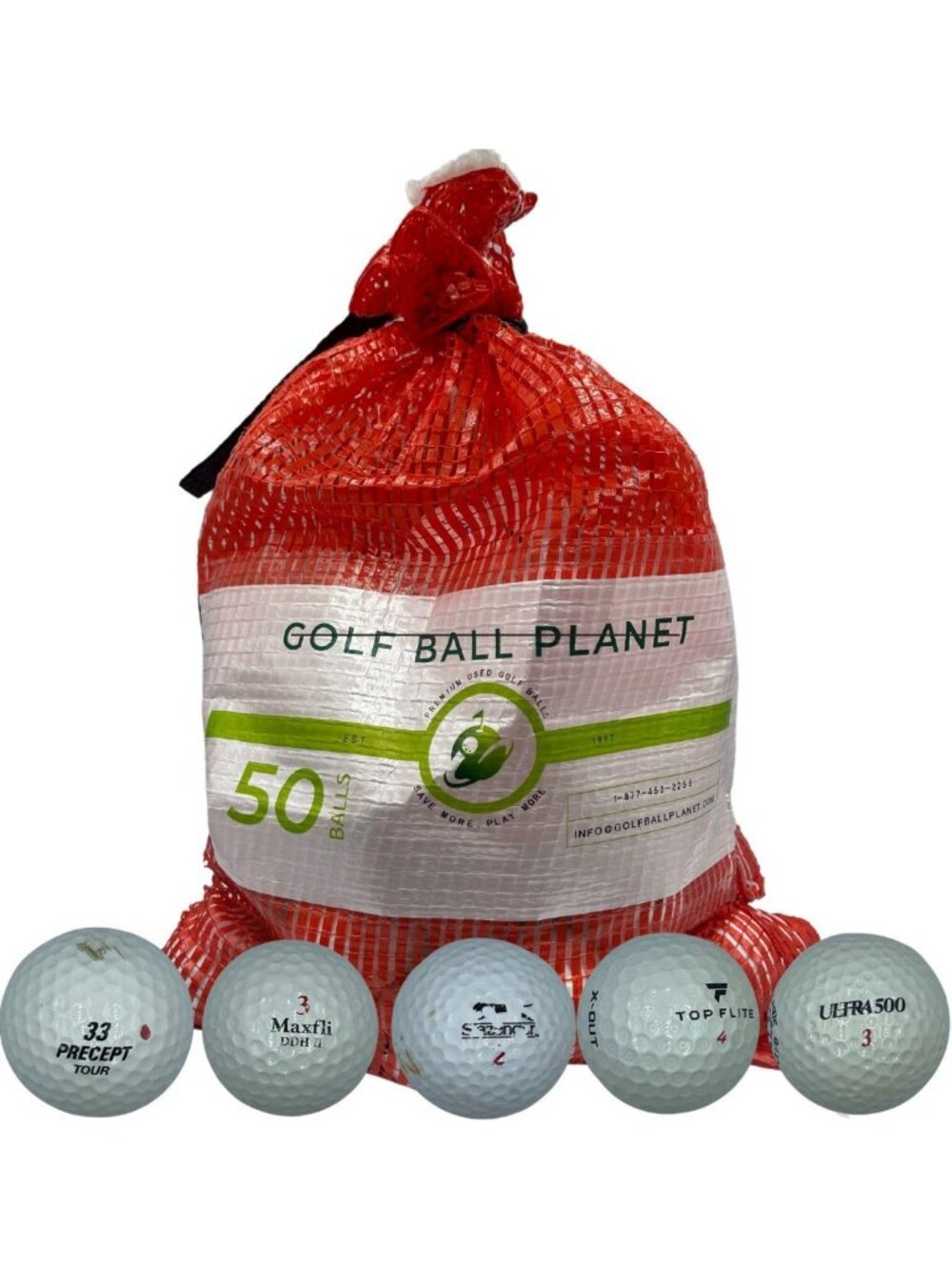 Golf Ball Planet 50 Ball Mesh Bag Hit Away Practice Used Golf Balls
